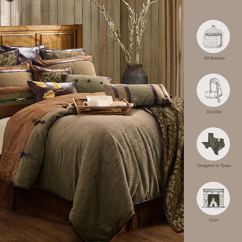Paseo Road Highland Lodge Olive Brown Rustic Bedding 5 Piece Comforter Set with Bed Skirt, Shams, & Accent Pillow