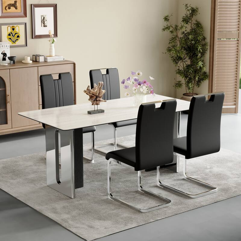 Set of 4 black PU material bow-shaped chairs - Perfectly integrated into industrial and modern home design, with product