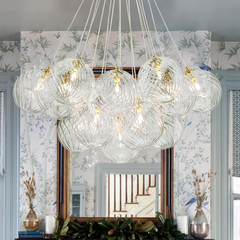 13/ 19-Light Modern Glam Gold Sputnik Cluster Swirled Glass Globe Bubble Chandelier for Dining Room