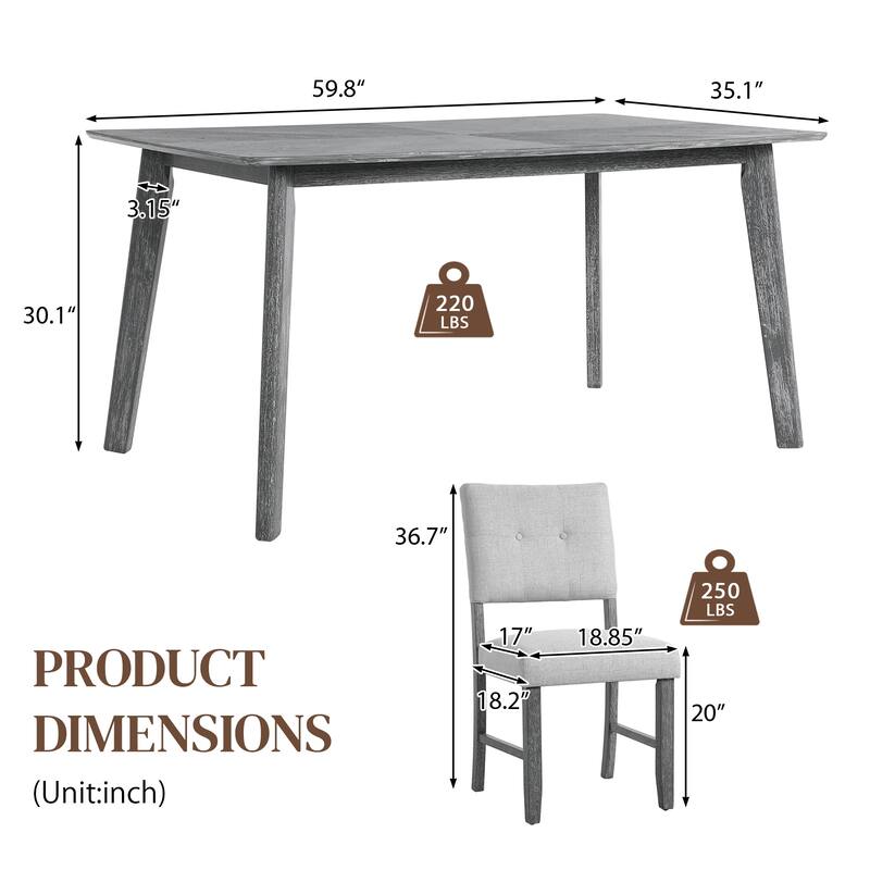 5 Piece Solid Wood Dining Table Set, Rectangular Table with 4 Chairs, Kitchen Dining Table & Chair Set for 4 Persons