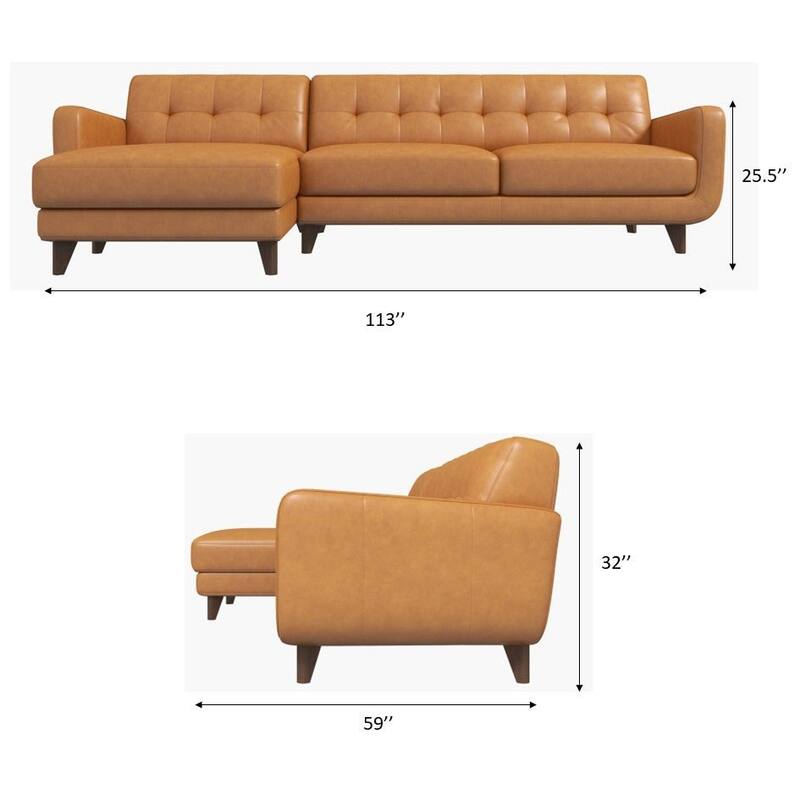 Left-Facing Tan Leather Sectional Sofa