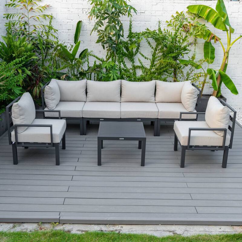 Outdoor 7-Piece Modern Patio Sectional Sofa Set Aluminum Frame W/ Coffee Table for Outdoor Summer Porch Backyard
