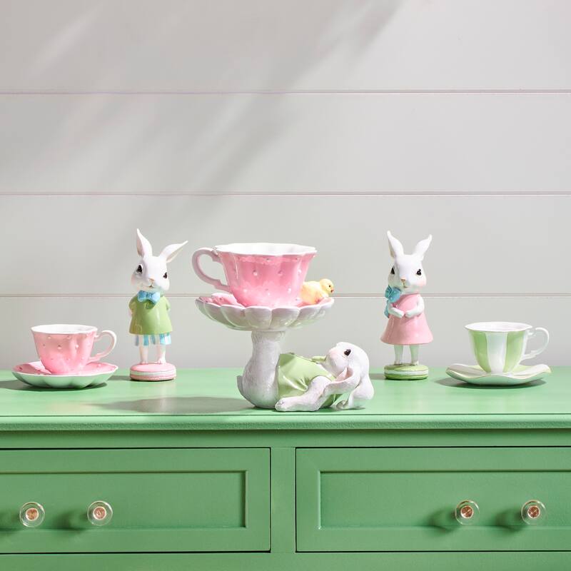 6.5" Resin Bunny With Teacup