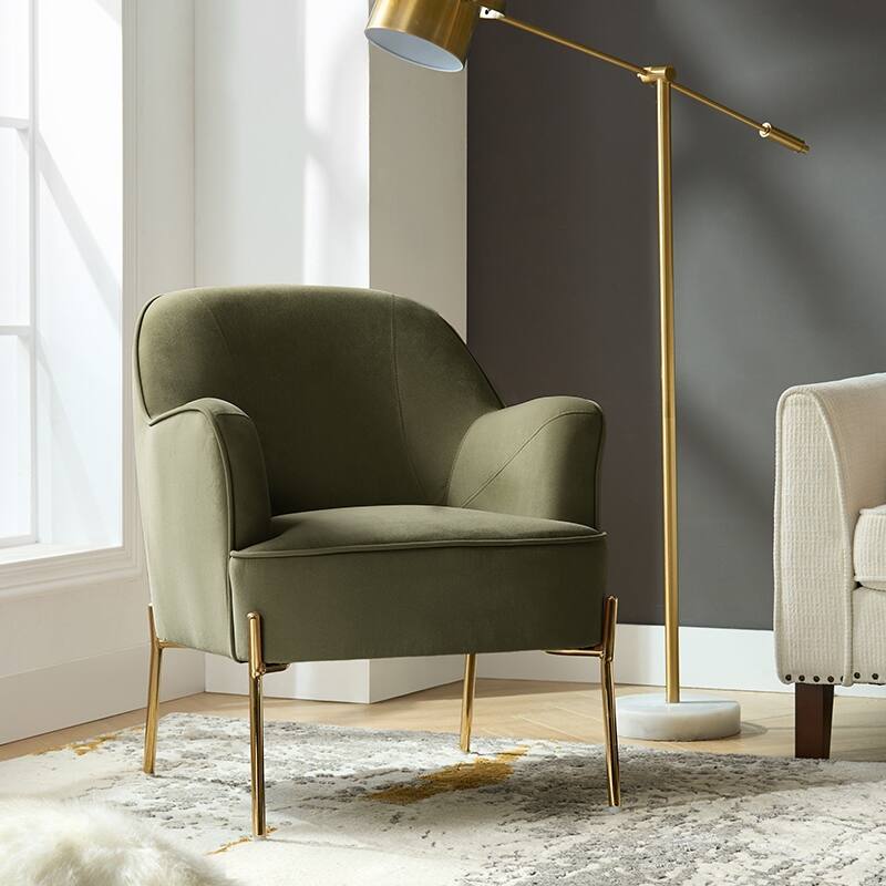 Marina Modern Velvet Accent Chair with Golden Legs Set of 2 by HULALA HOME
