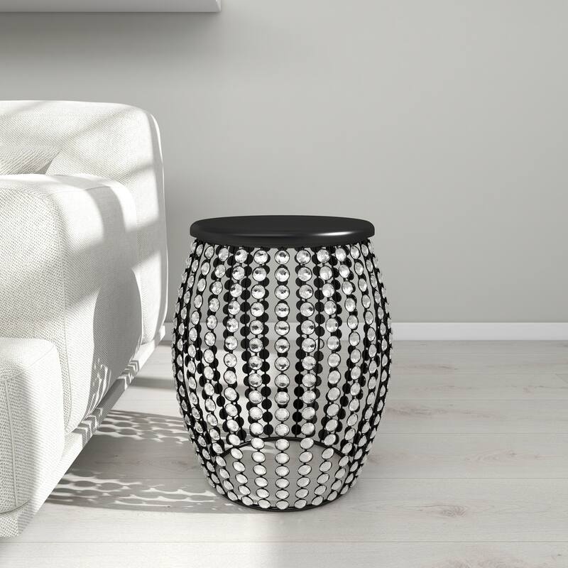 Metal Open Frame Accent Table with Crystal Embellishments - Gold or Black