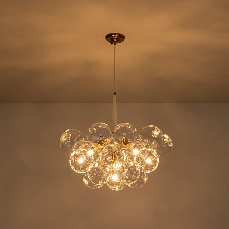 Brass 6-light Dimmable Cluster Clear Cut glass Globe Chandelier