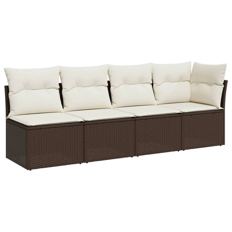 vidaXL Patio Sofa with Cushions Outdoor Seating Sectional Sofa Poly Rattan