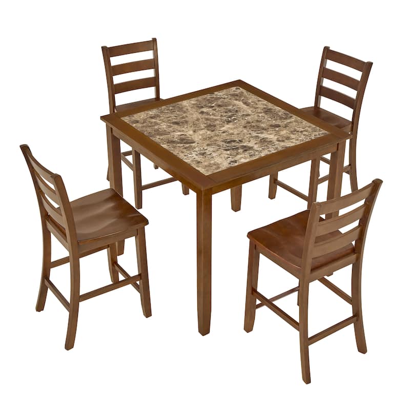 Anmytek 5 Piece Retro Brown Dining Table Set Kitchen Furniture for Dining Room Living Room Breakfast Nook