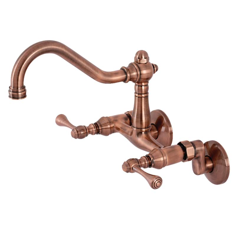 Kingston Brass Vintage 6 in. Adjustable Center Wall Mount Kitchen Faucet - Antique Copper