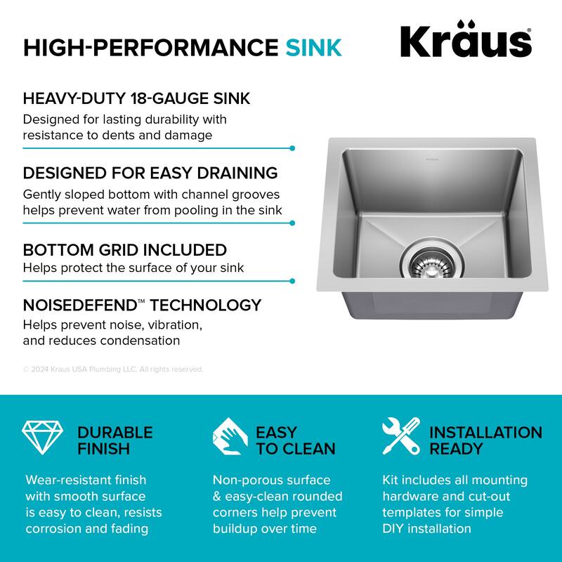 KRAUS Fairlane Undermount 18 Gauge Stainless Steel Kitchen Sink