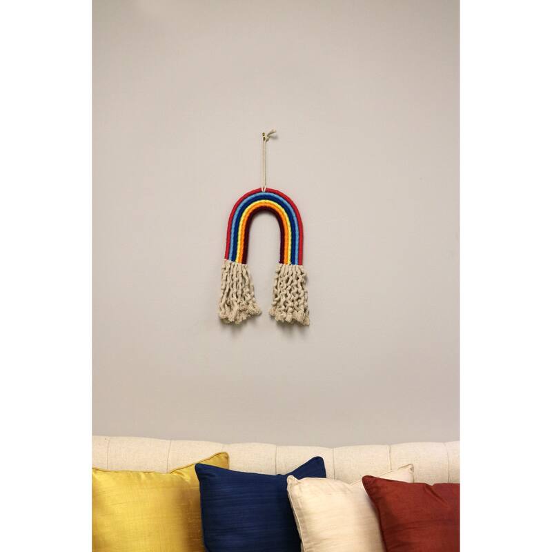 Home&Manor Small Rainbow Macrame Wall Hanging