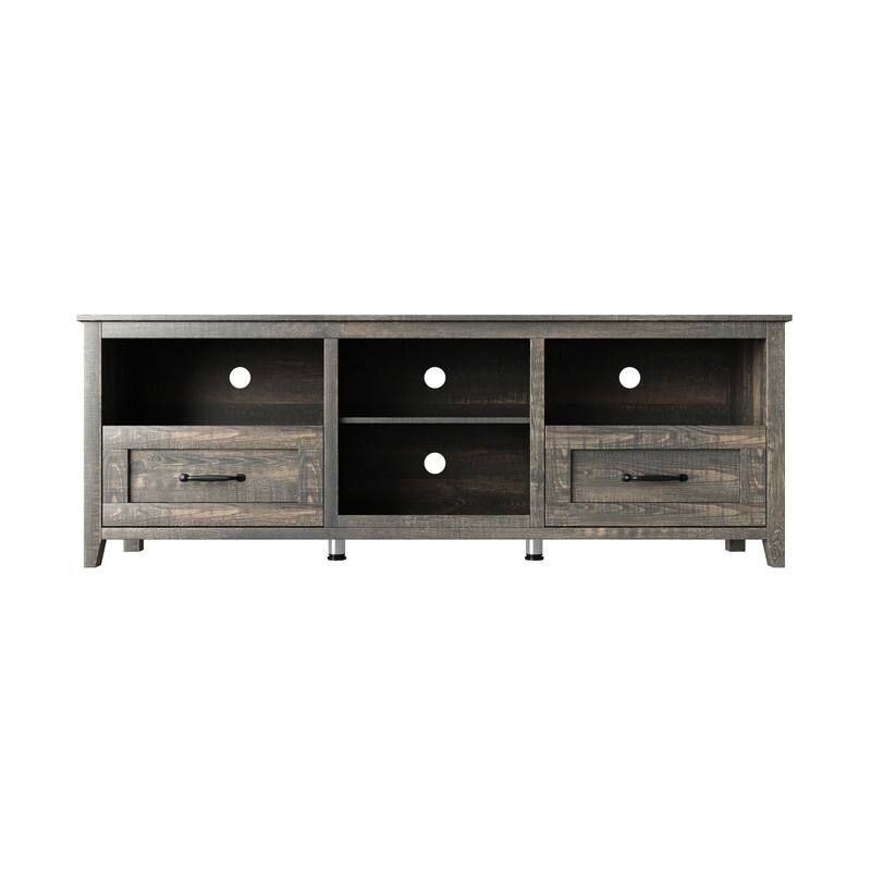 Mieres TV Stand for 75 Inch TV, Entertainment Center with Two Drawers and 4 Open Storage, Compartments TV Console Media Cabinet - L-Black