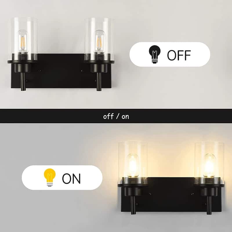 Starsky 2-Lights 13.77inch Modern Bathroom Vanity Light with Cylinder Glass Shade