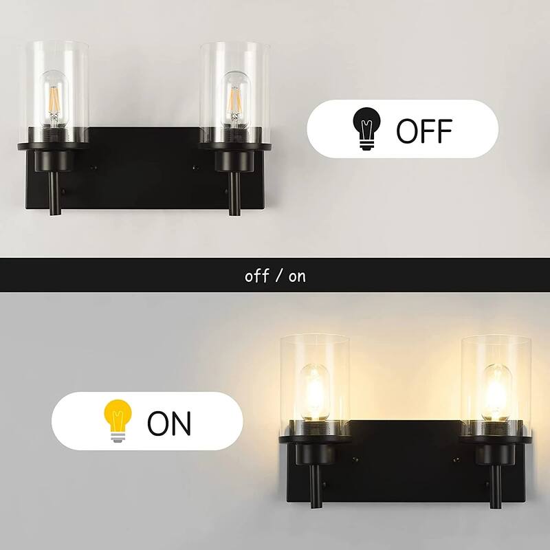 Starsky 2-Lights 13.77inch Modern Bathroom Vanity Light with Cylinder Glass Shade