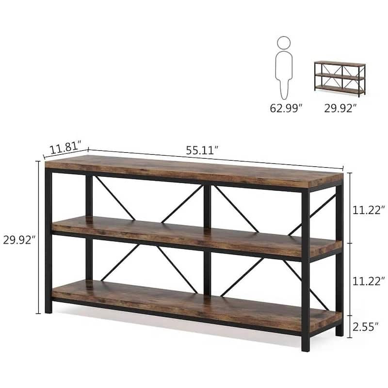 55 Inch Wooden Console Table with Sturdy Metal Frame Shelves for Storage and Decoration - 55.12”L x 11.81”W x 29.92”H