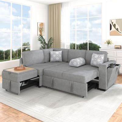 Convertible Multifunctional L-Shaped Sectional Sofa Bed with Dual Pull-Out Sleepers by Harper&Bright Designs