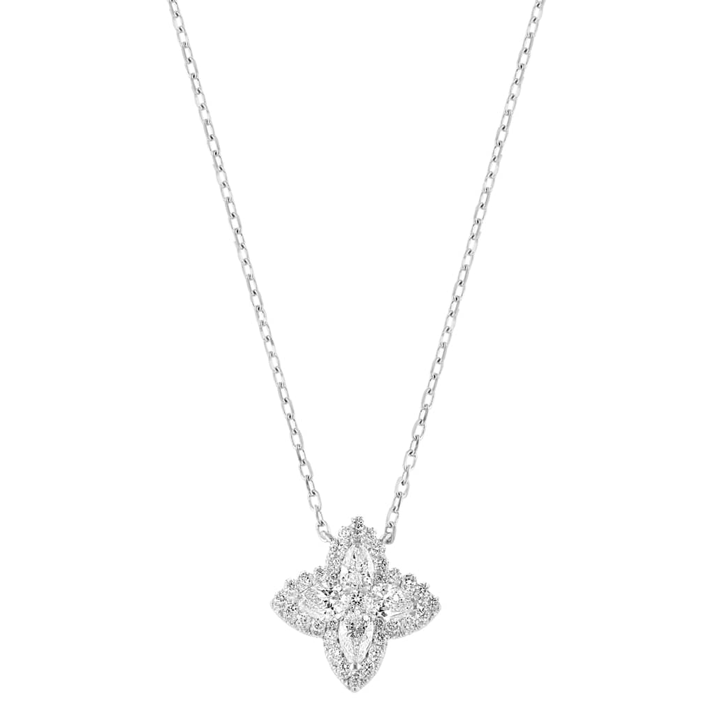 EFFY 14k White Gold Lab Grown Diamond Blossom Pendant Necklace