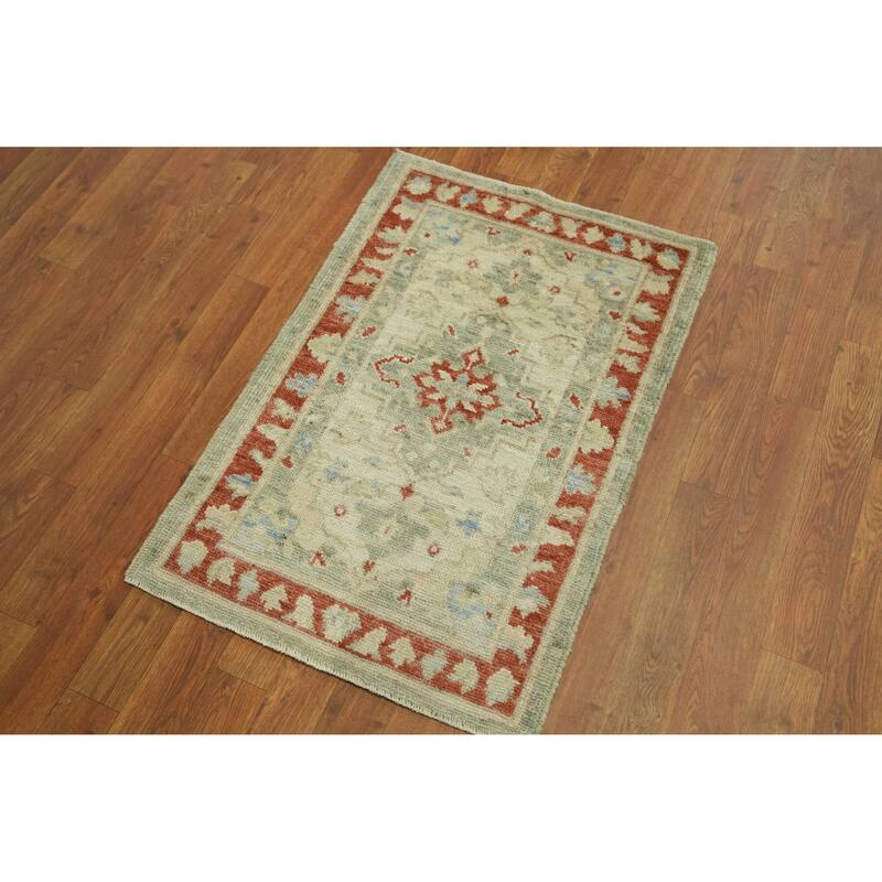Handmade Wool Oushak Vegetable Dye Accent Rug, Medallion Geometric Carpet - 3' 0'' X 2' 0''