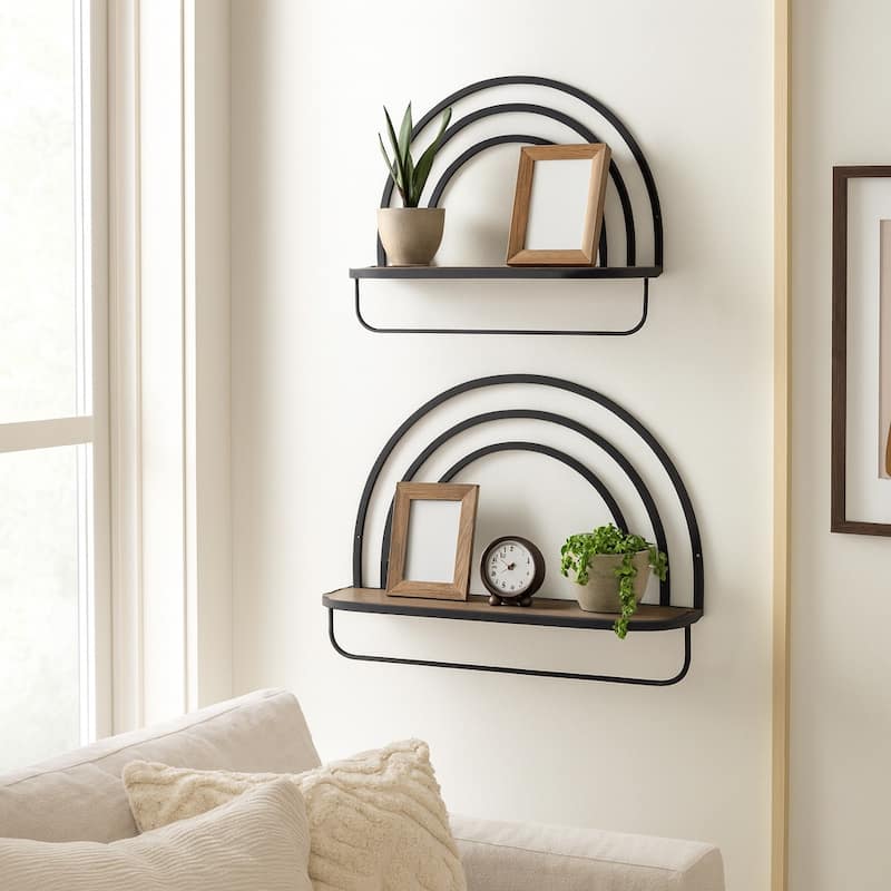 Metal Wood Rainbow Wall Sheves - Set of 2 - 20.0"