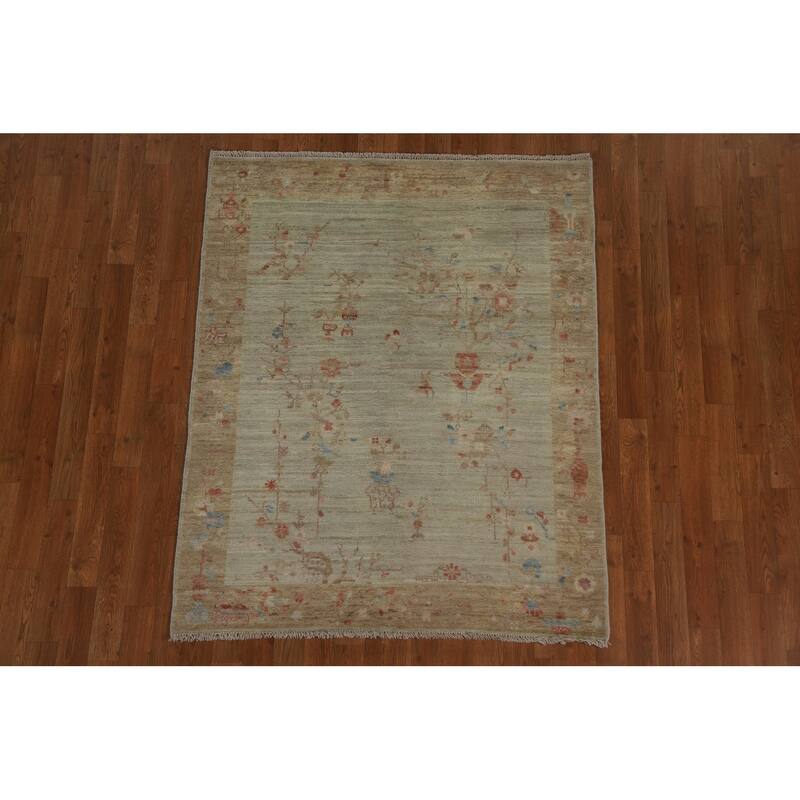 Muted Art Deco Oriental Home Decor Area Rug Hand-knotted Wool Carpet - 3'11" x 4'11"