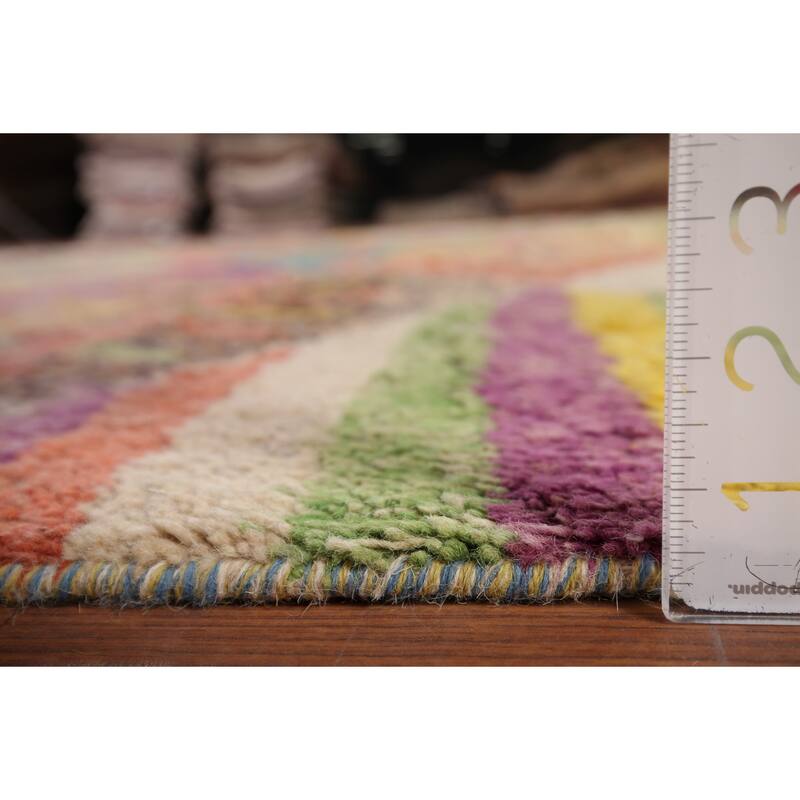 Colorful Trellis Plush Moroccan Style Rug Hand-Knotted Wool Carpet - 8'10" x 12'5"