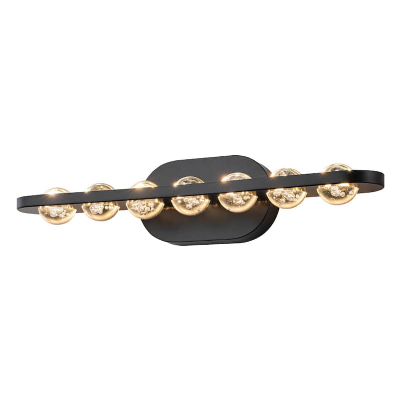 7-Light Modern Black Linear LED Vanity Light Clear Globe Glass Shades - 7-Light