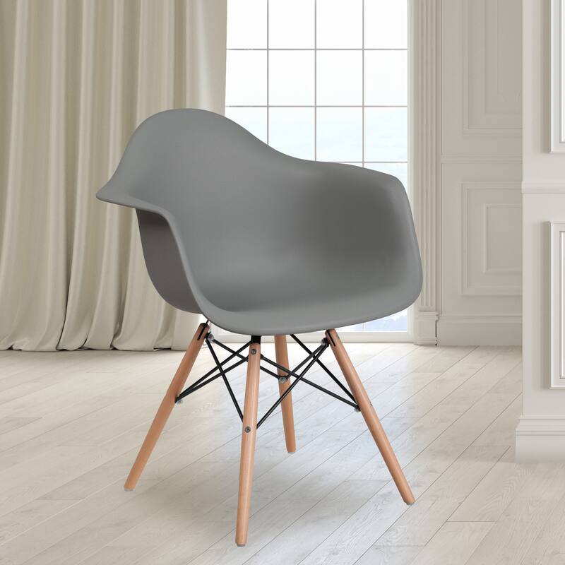 Plastic Chair with Arms and Wooden Legs