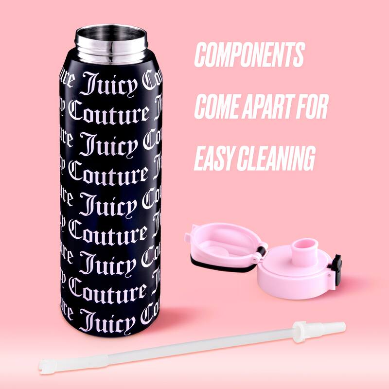 Juicy Couture Glam Getaway Hydration Stainless Steel Tumbler with Flip Top Lid
