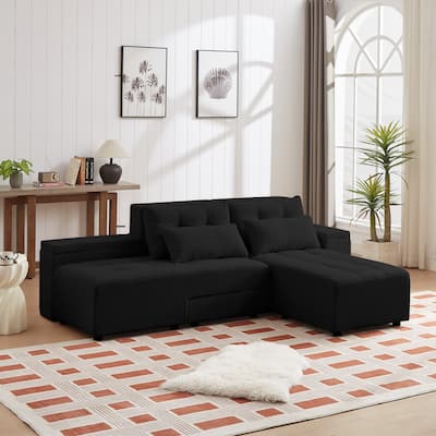 Black 94'' Corduroy 3-in-1 Convertible Sofa with Storage