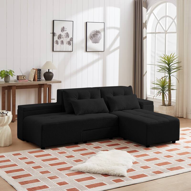 Convertible Storage Sofa with Corduroy Fabric & Adjustable Modular Design - Sleeper Sofa