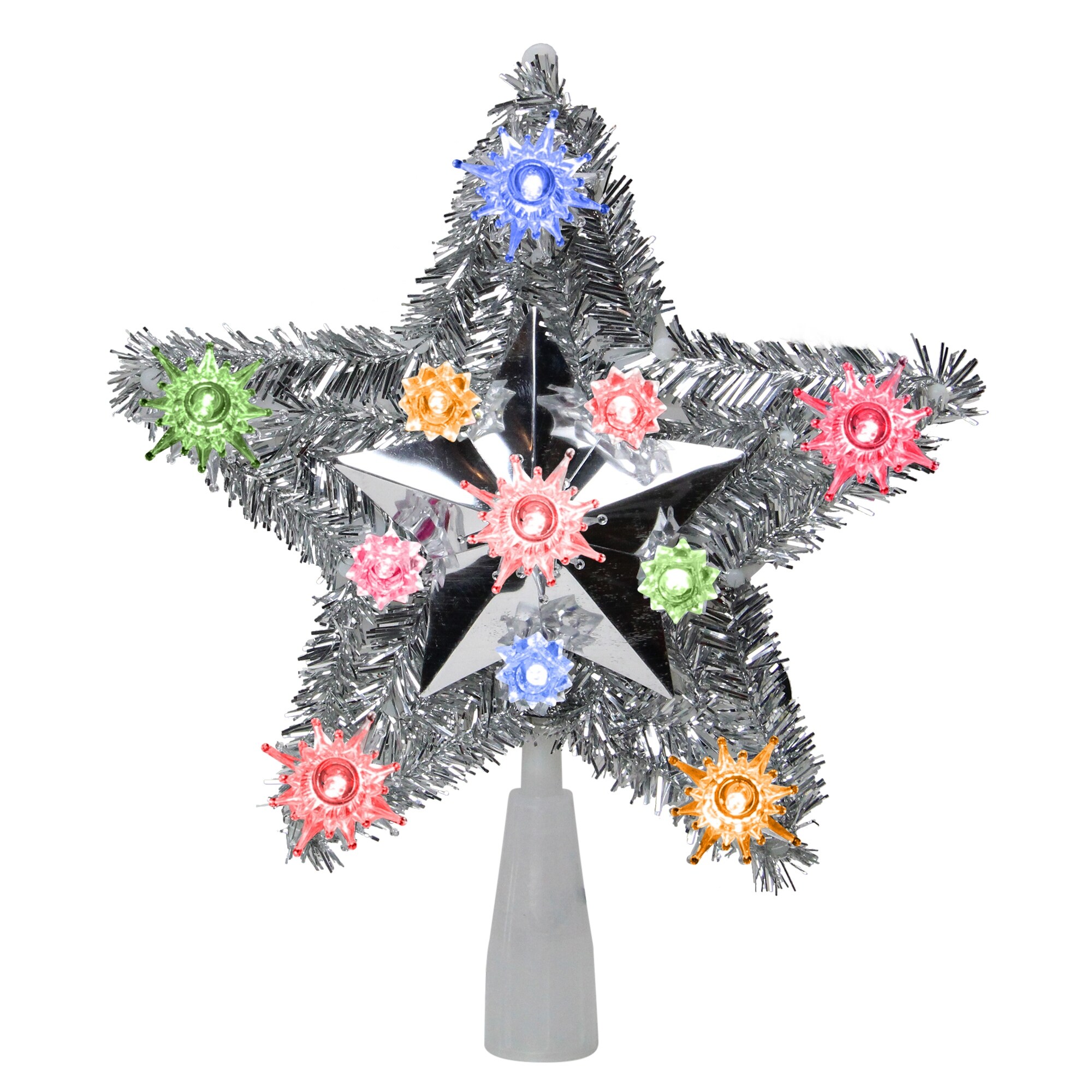 Shop Lighted Silver Tinsel Star Christmas Tree Topper 9 Inch Multi Lights Overstock 29111482