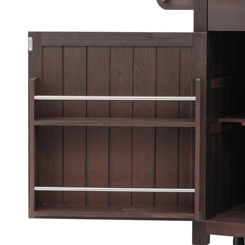 54 Inch Outdoor Kitchen Island with Stainless Steel Top Fir Wood Storage