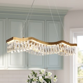 Modern 1-Light LED Crystal Chandelier Island Lights for Dining Room - W 33.5" x H 9" x D 7.9"