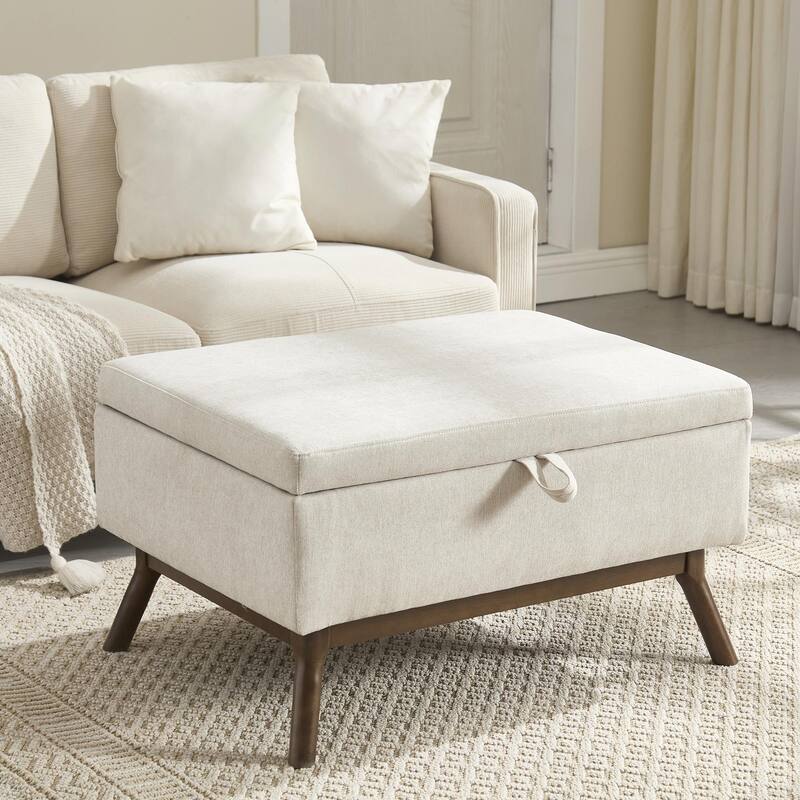 Mid-Century Modern Square Coffee Table with Storage Bench