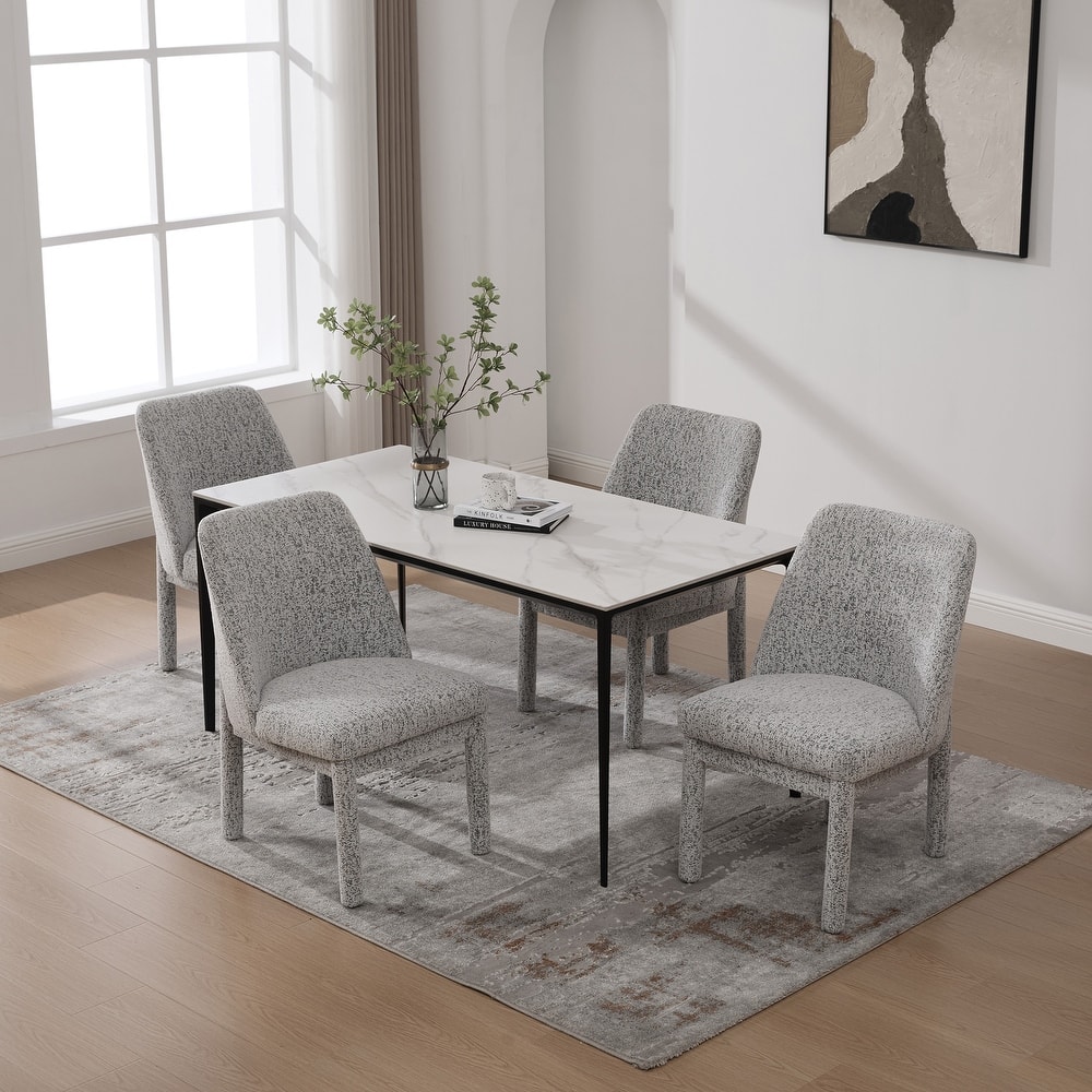21.46" Wide Modern Minimalist Dining Chair Set Of 4, Chenille Upholstered, Rubberwood Legs, High Curved Backrest