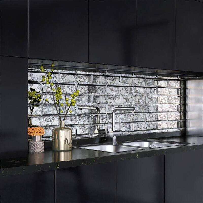 Merola Tile Lustre Beveled Antique Mirror 3 in. x 12 in. Glass Wall Tile - Case (40 Tiles)