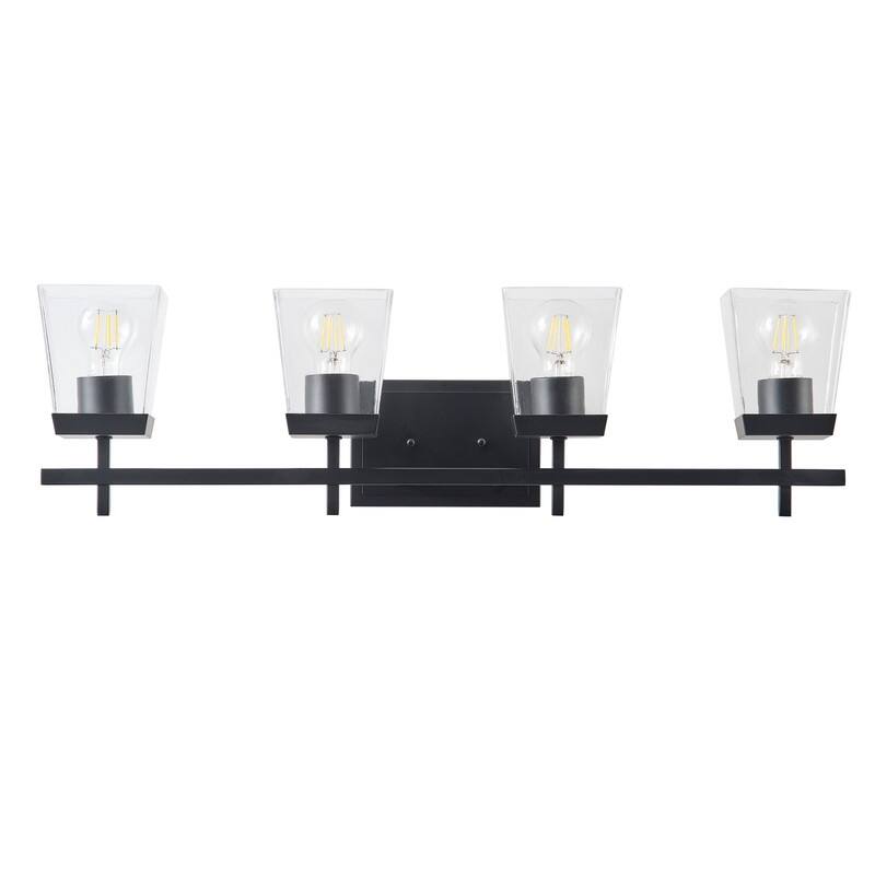 Industrial 4-Light Matte Black Vanity Light with Clear Glass Shades for Bathroom