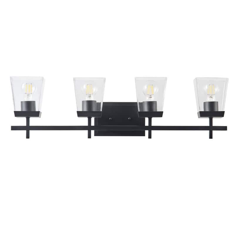 Industrial 4-Light Matte Black Vanity Light with Clear Glass Shades for Bathroom