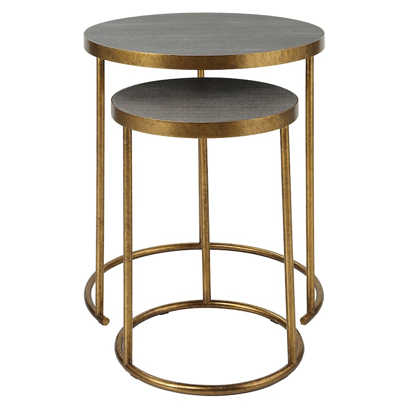 Round Top Brass Nesting Tables - 24" - Gray and Gold - Set of 2