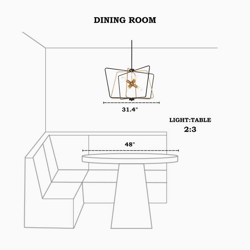 Modern 6-Light Geometric Black and Gold Chandelier Adjustable Height Light Fixture for Large Spaces - 31.4" × 17.3"