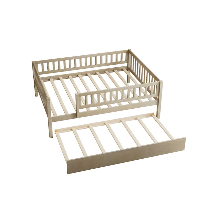 Wood Daybed with Trundle and Fence Guardrails