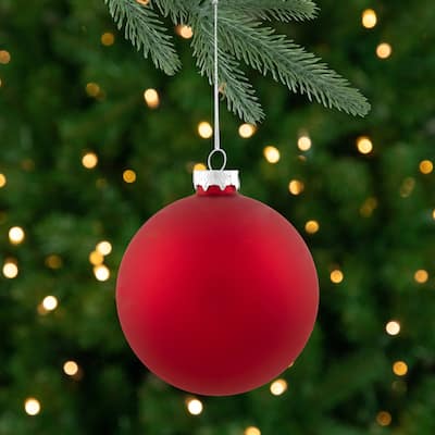 2-Finish Christmas Glass Ball Ornaments - 4" (100mm) - Red - 4ct