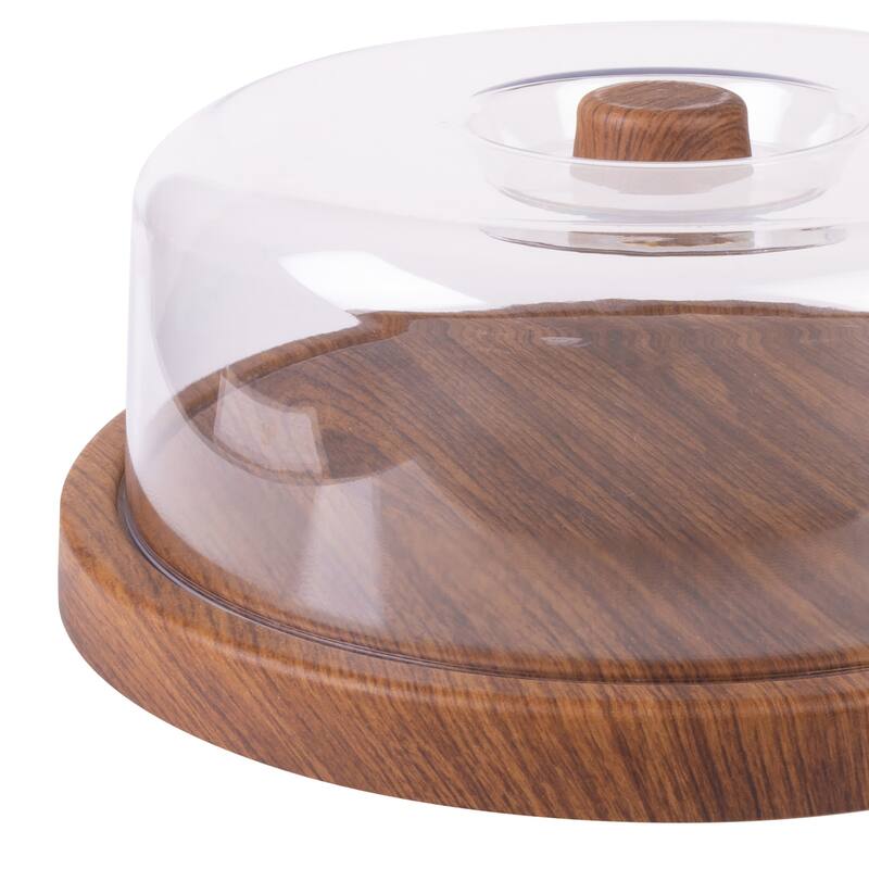 Luxe Party Mahogany Collection Cake Serving Tray with Cover - 12.01" x 12.01" x 4.13"