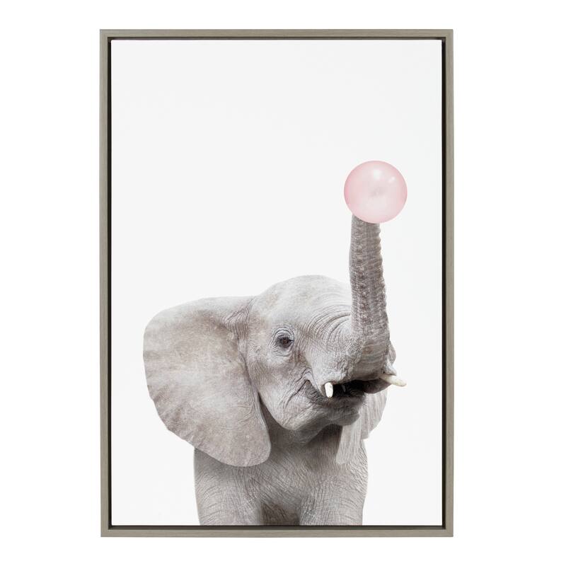 Kate and Laurel Sylvie Gum Elephant Framed Canvas by Amy Peterson - 23x33 - Plastic - Grey