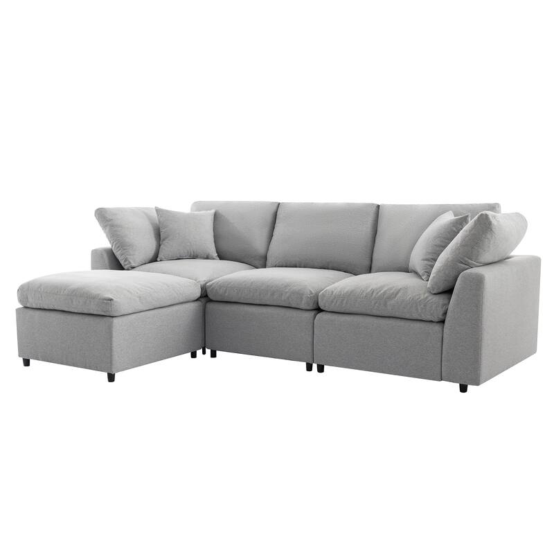 Anmytek 104" Modern 4-Seat L-Shaped Sectional Sofa with Movable Ottoman