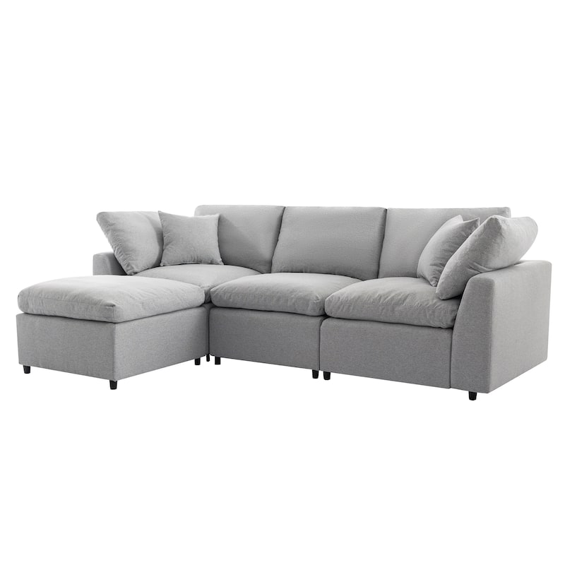 Modular Design Sectional Sofa with Reversible Chaise and Feather-Filled Seats