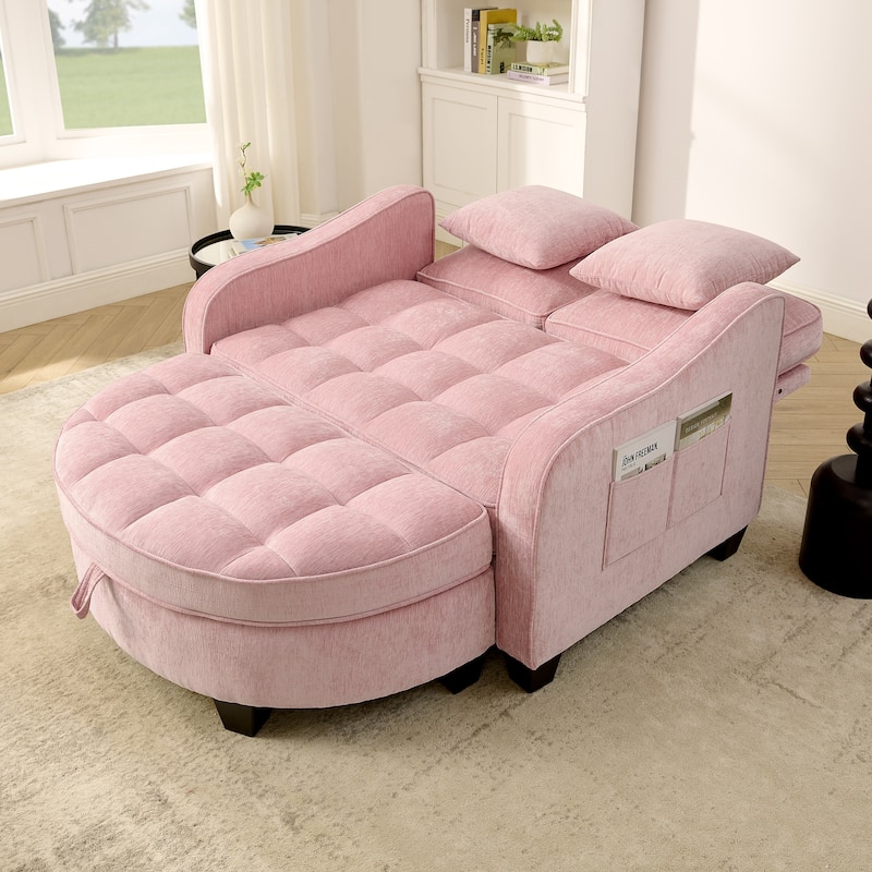 Two-Seater Chaise Longue Sofa with Storage Footrest, Irregular Armrests & Throw Pillows for Living Room & Bedroom