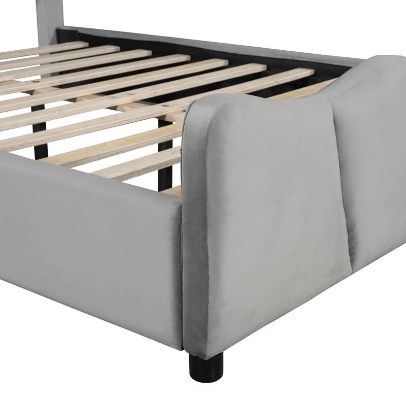 Full Size Upholstered Velvet Platform Bed Frame with Elegant Headboard, Sturdy Wooden Frame and Footboard Design for Bedroom