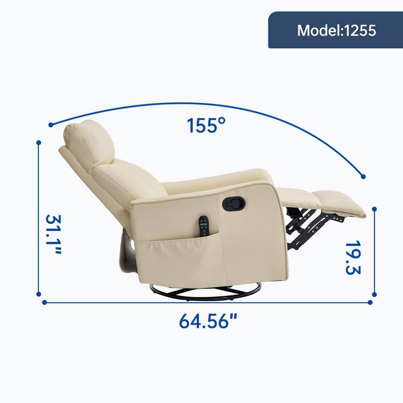 Faux Leather Recliner with Massage Heat Rocker and 360 Degree Swivel