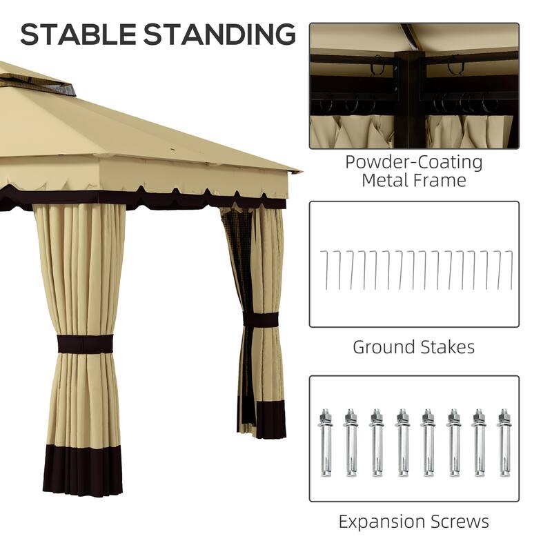 Outsunny 10' x 12' Patio Gazebo, Double Roof Outdoor Gazebo Canopy Shelter with Netting and Curtains, Solid Metal Frame